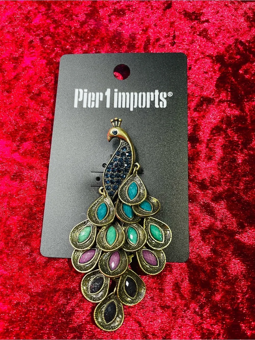Vintage NWT Pier 1 Peacock Picture Frame and Peacock Brooch- Blue Green